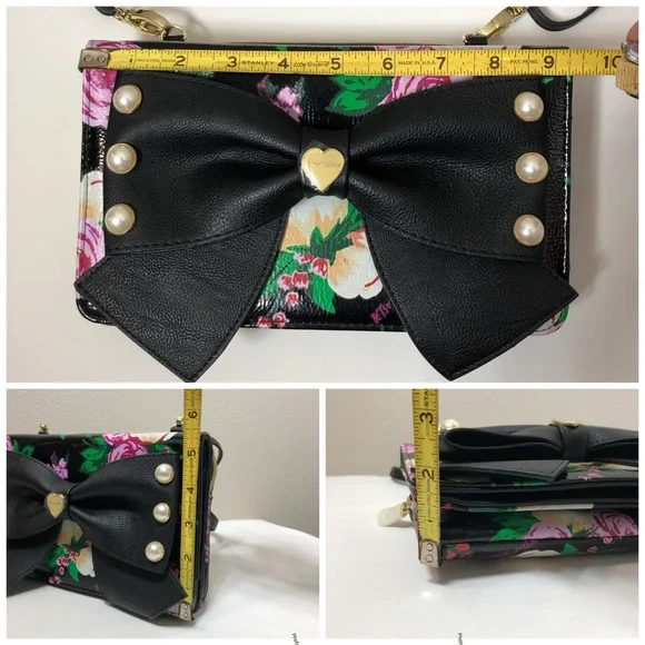Betsey Johnson Faux Leather Romantic Floral Multi Pockets Crossbody Purse - Picture 16 of 16